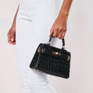 Missguided Black Croc-Effect Mini Bag